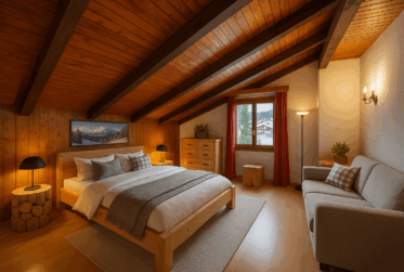 Transversing attic flat in the centre of the village